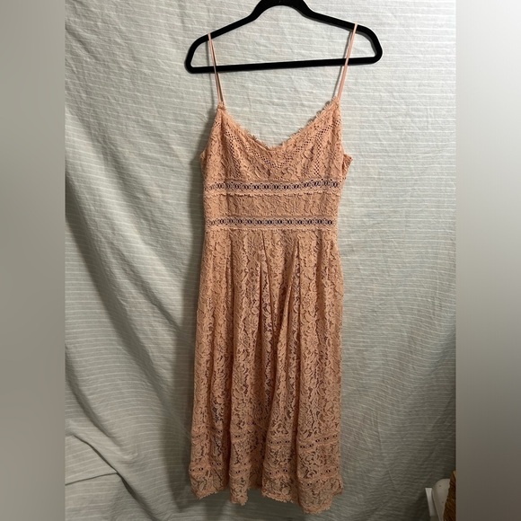 NSR Women's Pink Rose Strap V Neck Lace Dress Zipper Side Lined Flowy Size L - Picture 2 of 8